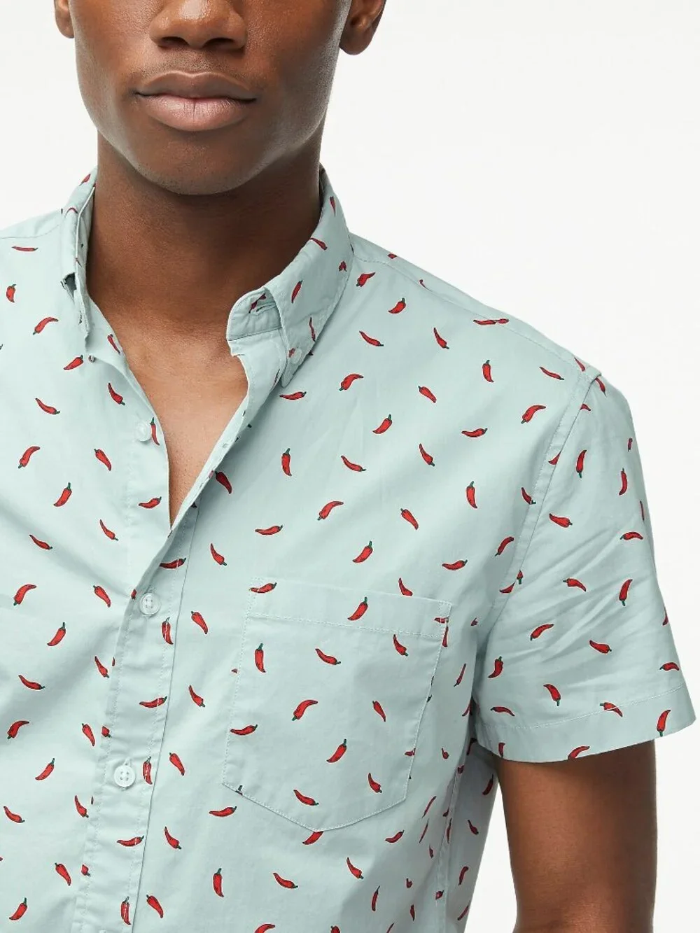 NWT J. Crew Size Large Gray Short Sleeve Slim Hot Chili Pepper Print Shirt NEW